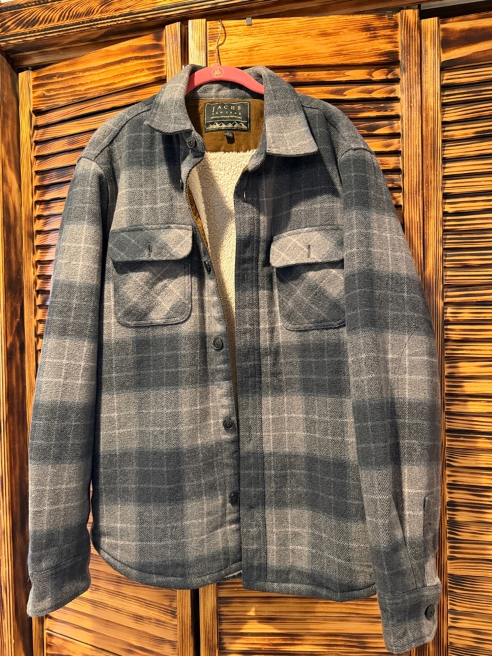 Jachs Men's Gray Plaid Sherpa-Lined Shirt Jacket